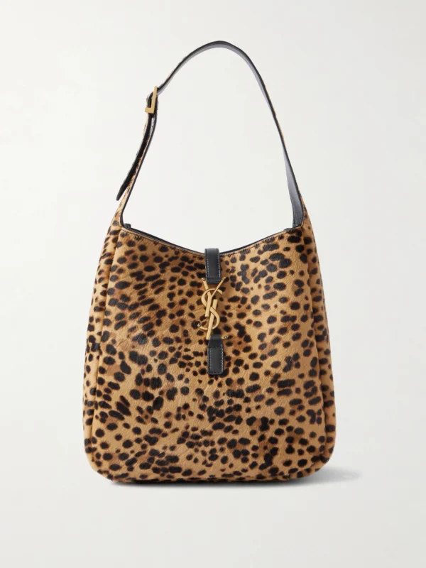 Saint Laurent Le 5 À 7 Small Embellished Leather-trimmed Leopard-print Calf Hair Shoulder Bag