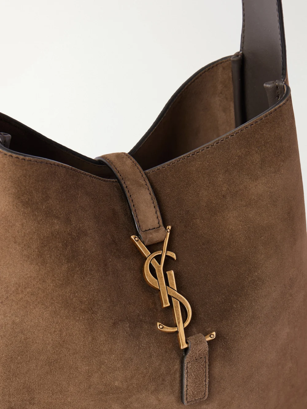 Close-up detail of the Saint Laurent Le 5 À 7 Suede Shoulder Bag