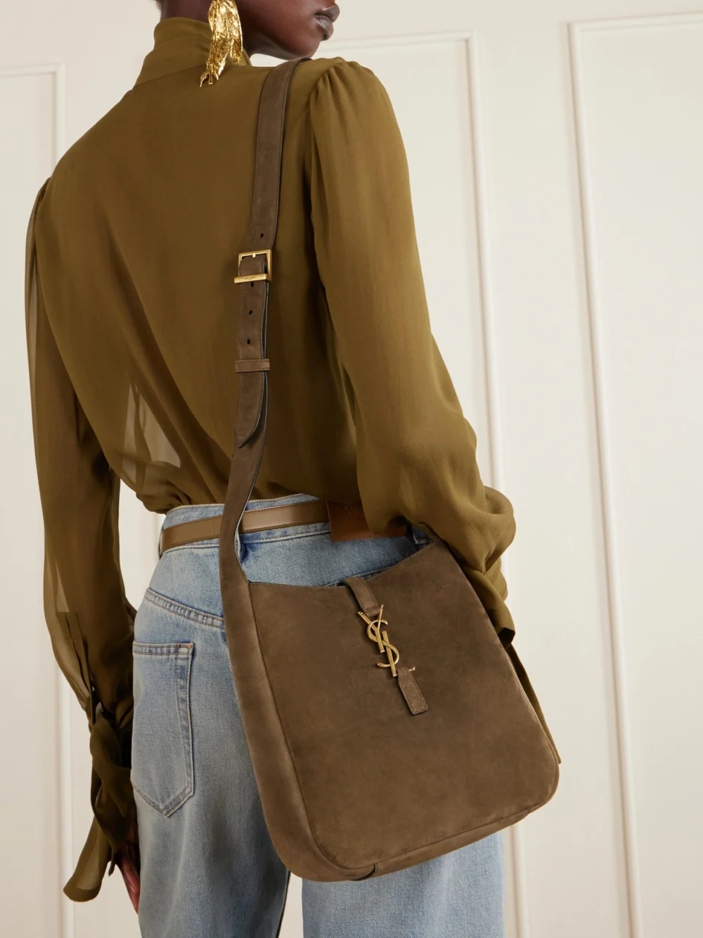 Saint Laurent Le 5 À 7 Suede Shoulder Bag, styled view