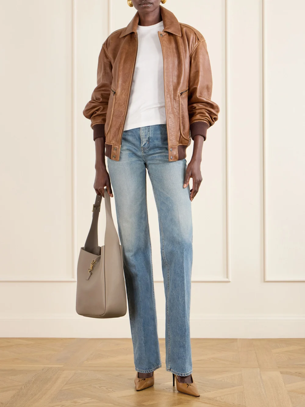 Saint Laurent Le 5 À 7 Supple Large Leather Shoulder Bag, styled view