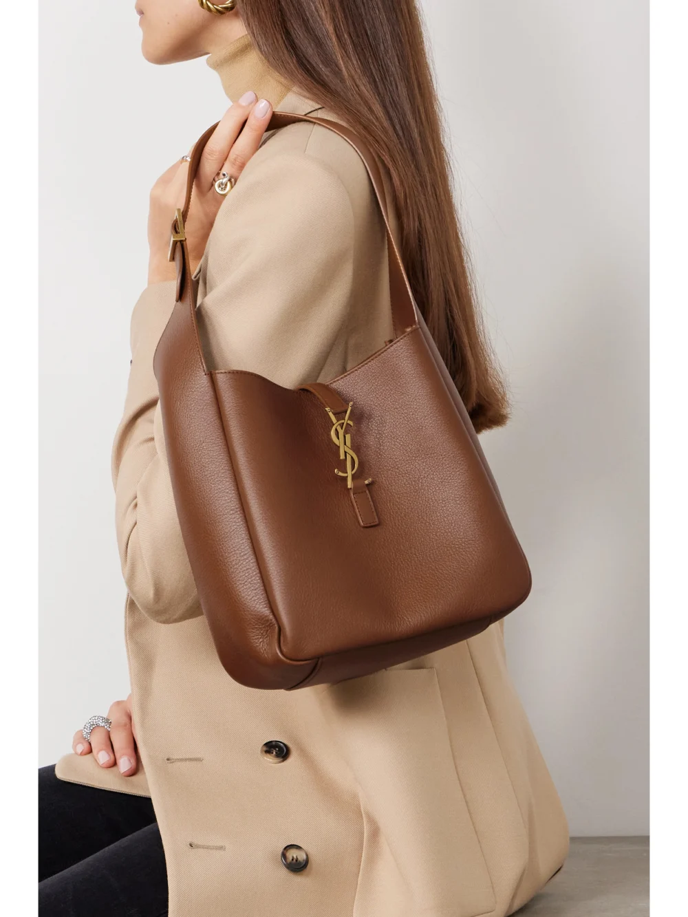 Saint Laurent Le 5 À 7 Supple Small Leather Shoulder Bag, styled view