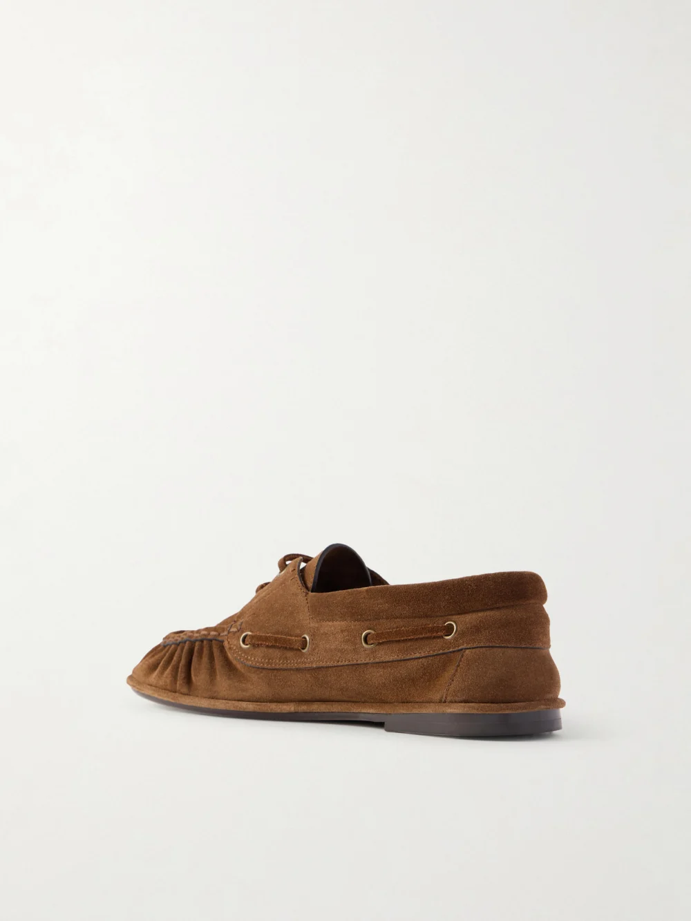 Back view of the Saint Laurent Le Loafer Bateau Cassandre-embellished Suede Loafers