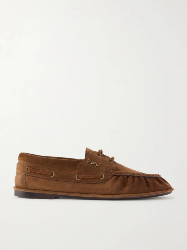 Saint Laurent Le Loafer Bateau Cassandre-embellished Suede Loafers