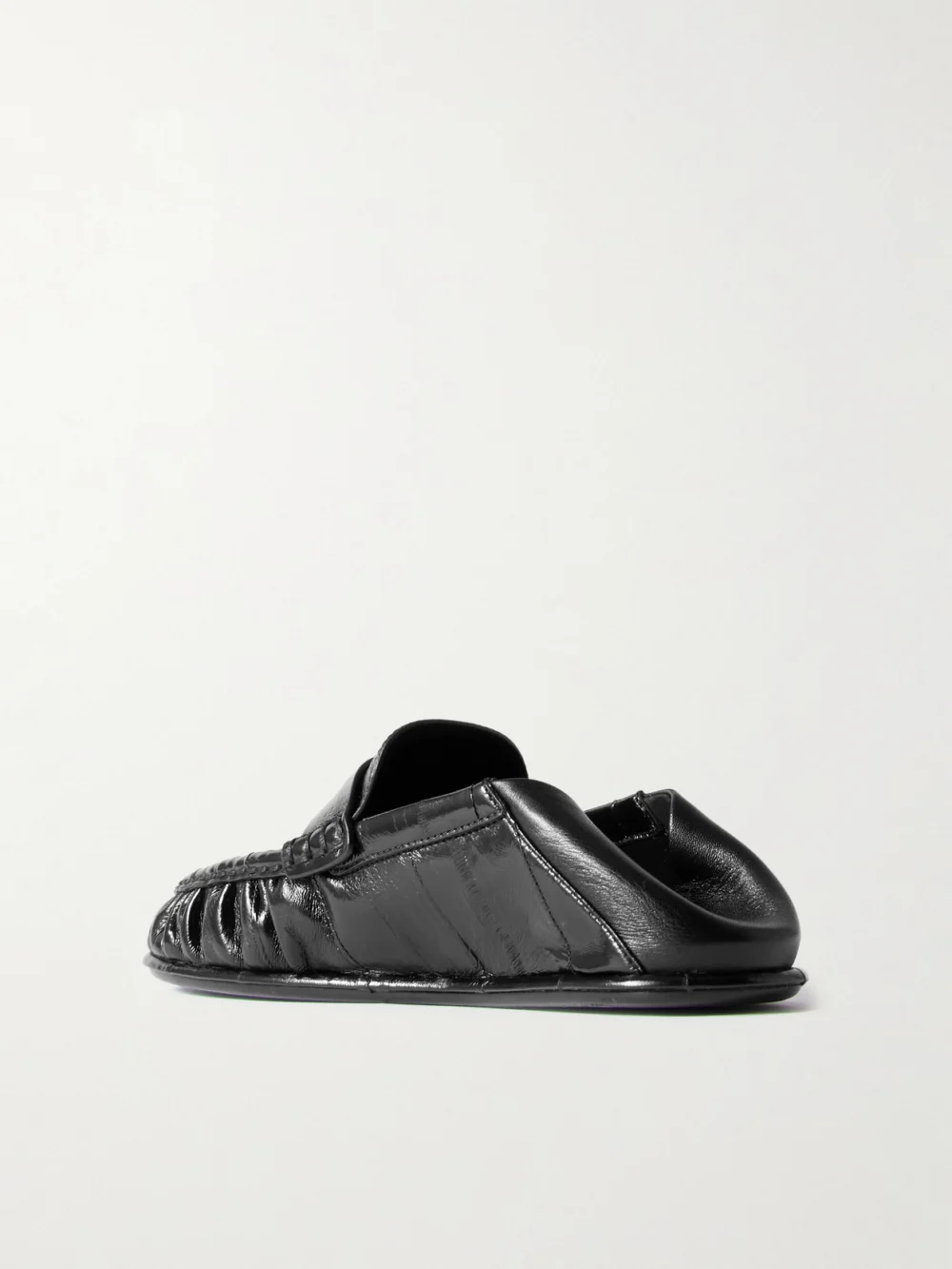 Back view of the Saint Laurent Le Loafer Cassandre-embellished Collapsible-heel Glossed-eel Loafers