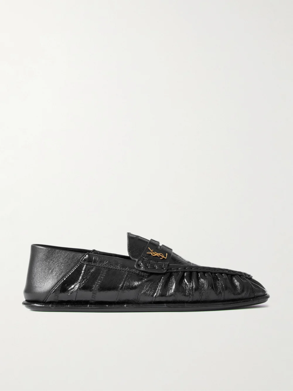 Saint Laurent Le Loafer Cassandre-embellished Collapsible-heel Glossed-eel Loafers in black