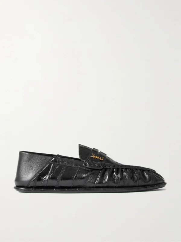 Saint Laurent Le Loafer Cassandre-embellished Collapsible-heel Glossed-eel Loafers