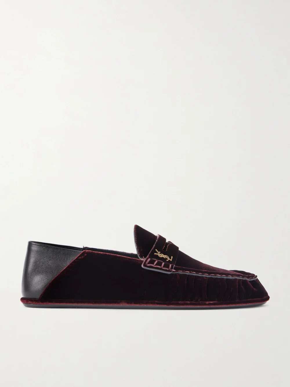 Saint Laurent Le Loafer Cassandre-embellished Collapsible-heel Leather-trimmed Velvet Loafers in purple