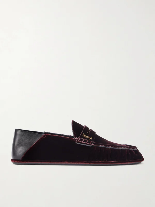 Saint Laurent Le Loafer Cassandre-embellished Collapsible-heel Leather-trimmed Velvet Loafers