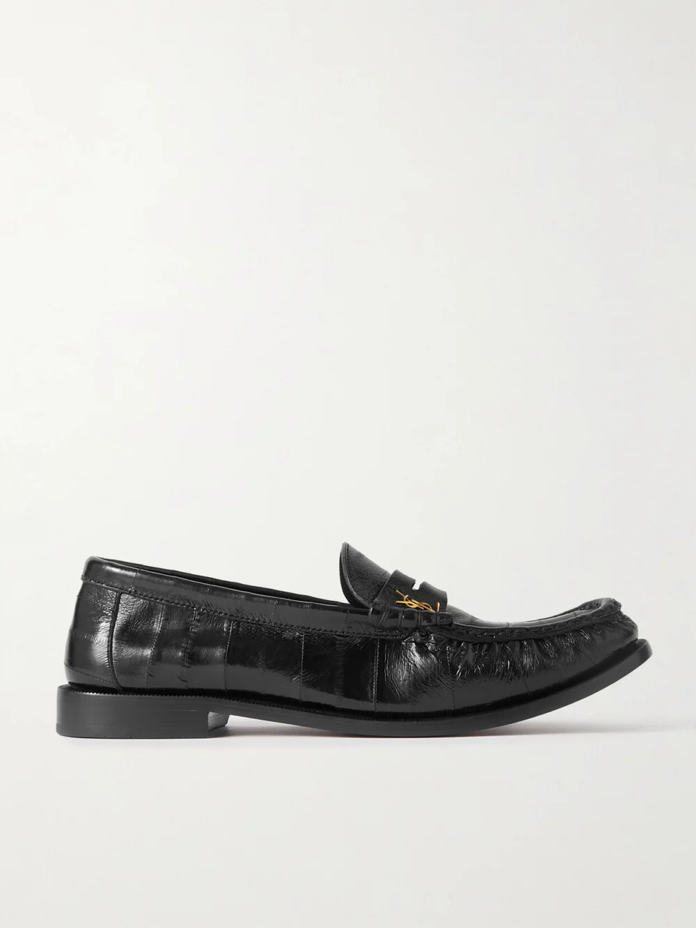 Saint Laurent Le Loafer Cassandre-embellished Eel Loafers in black