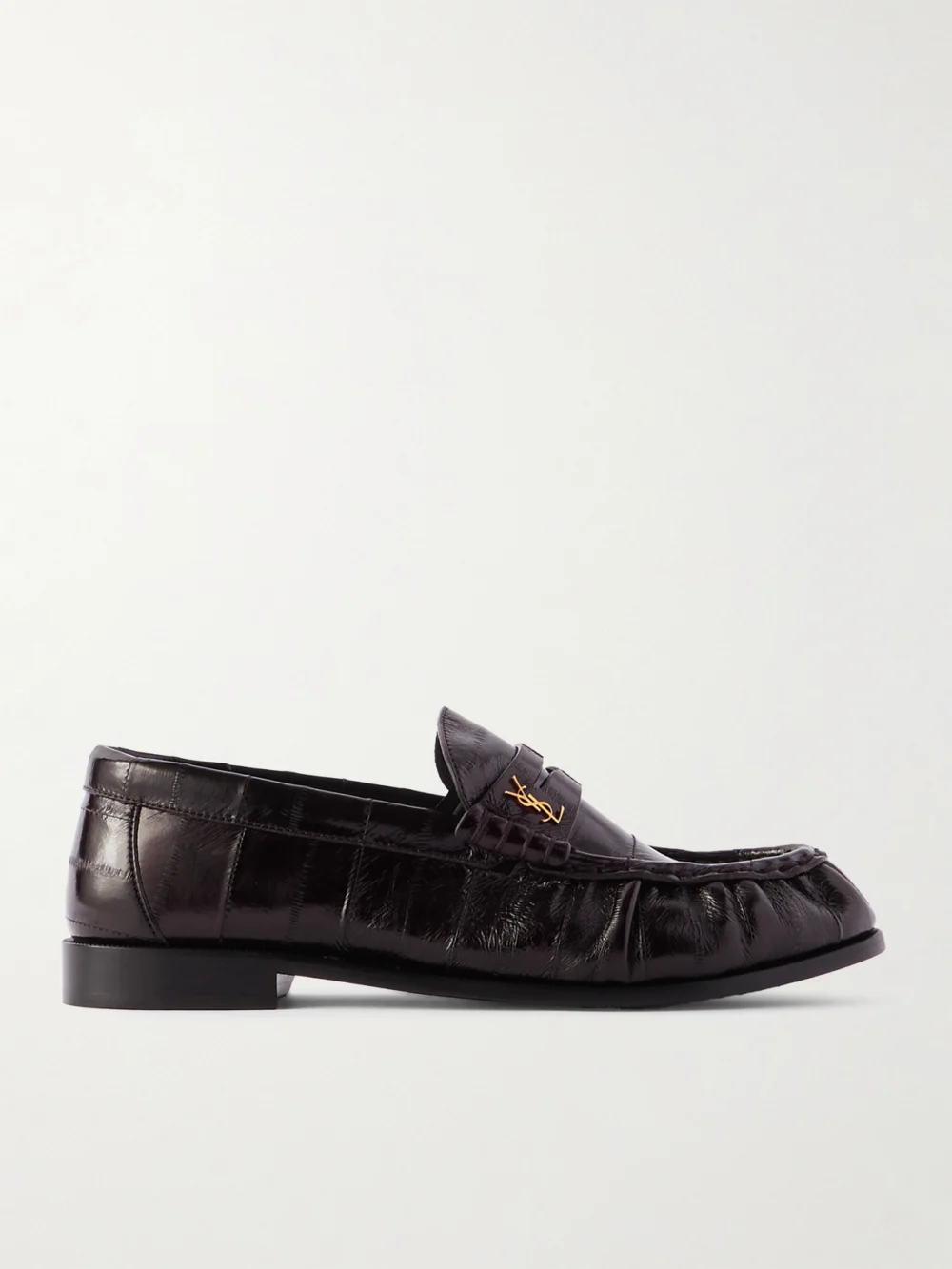 Saint Laurent Le Loafer Cassandre-embellished Eel Loafers in brown
