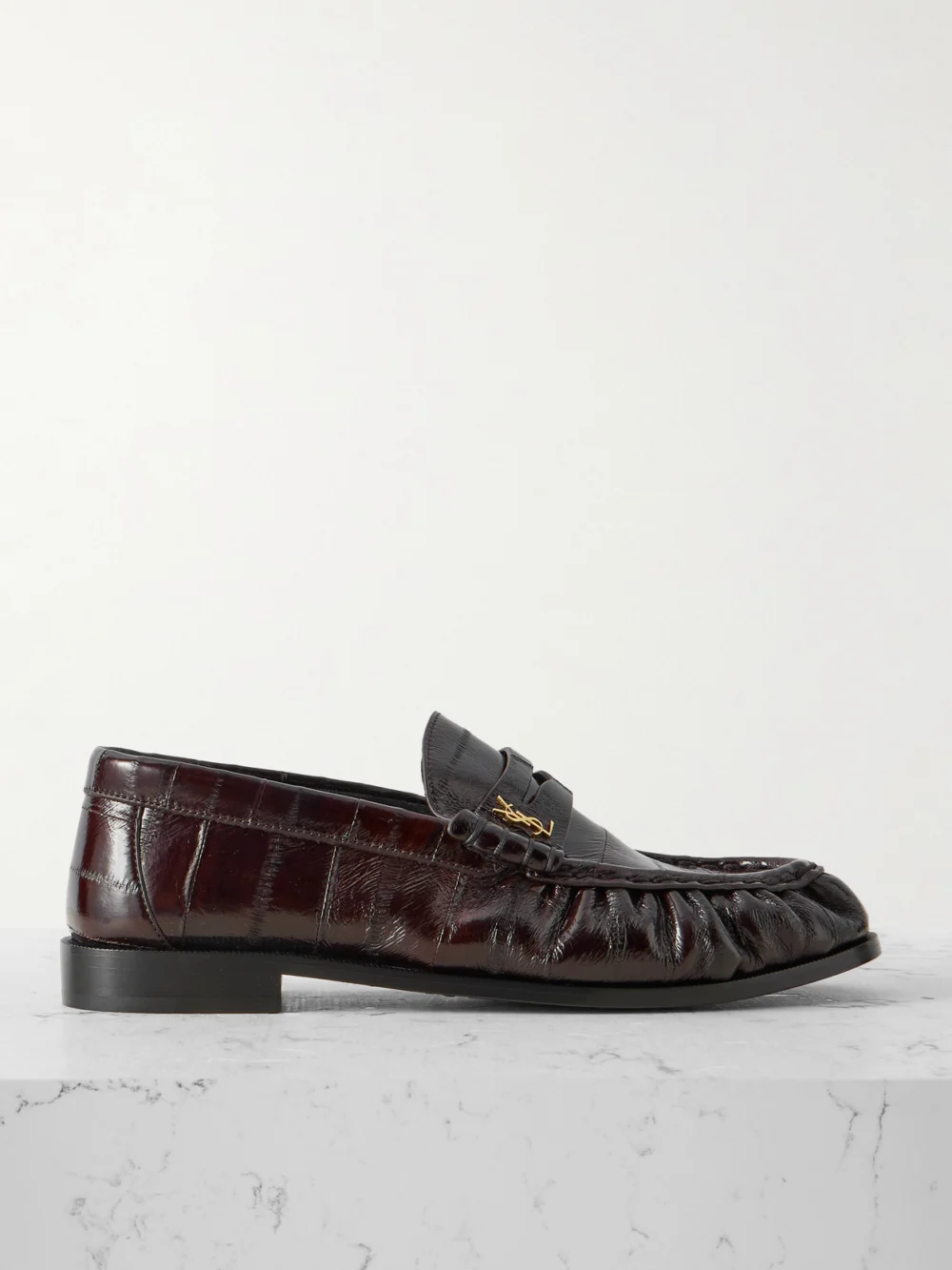 Saint Laurent Le Loafer Cassandre-embellished Eel Loafers in dark brown