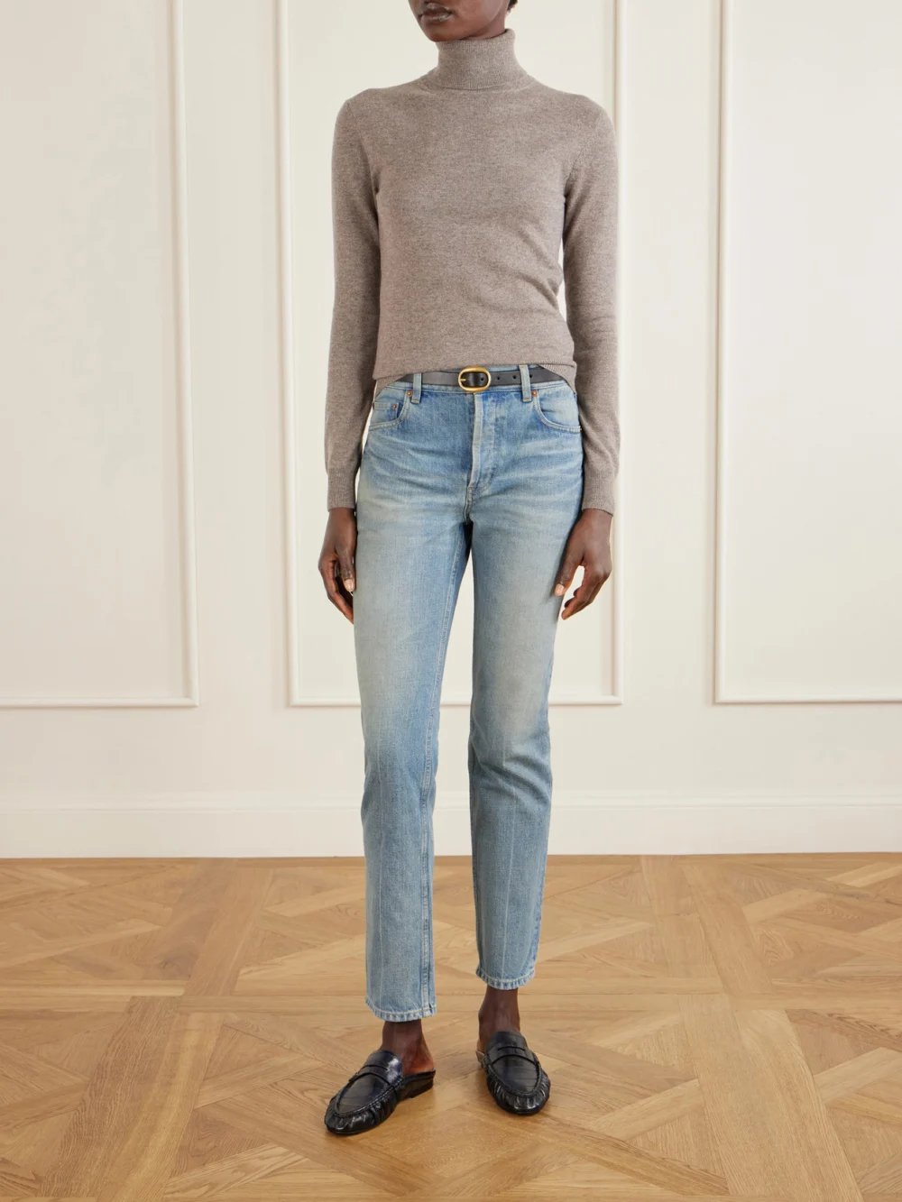 Saint Laurent Le Loafer Cassandre-embellished Eel Mules, styled view