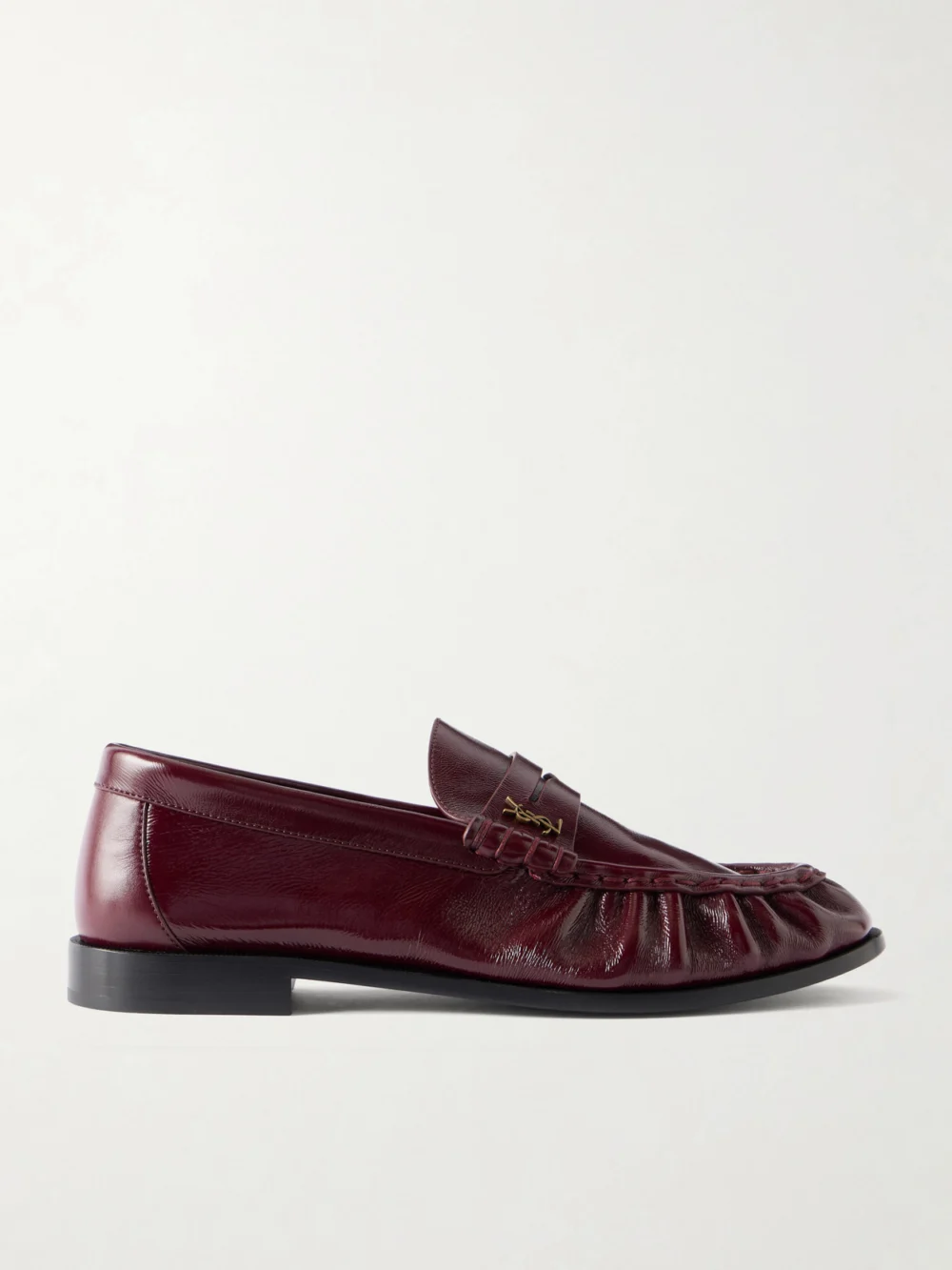Saint Laurent Le Loafer Cassandre-embellished Glossed-leather Loafers in burgundy