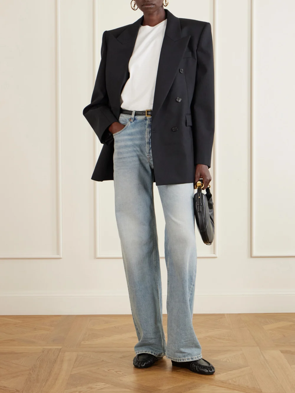 Saint Laurent Le Loafer Cassandre-embellished Mules, styled view