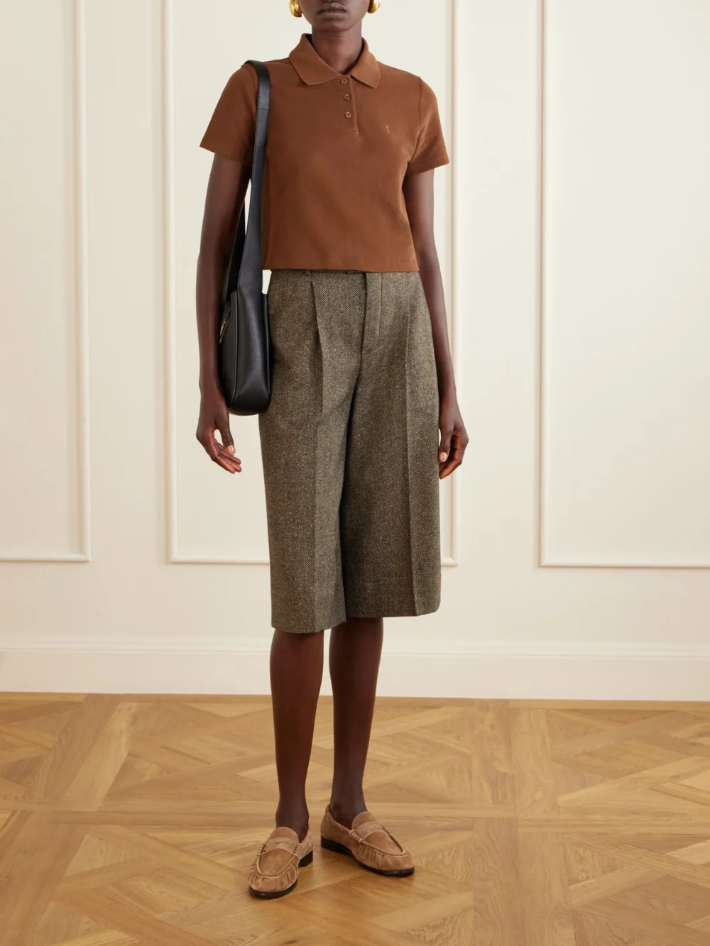 Saint Laurent Le Loafer Cassandre-embellished Suede Loafers, styled view