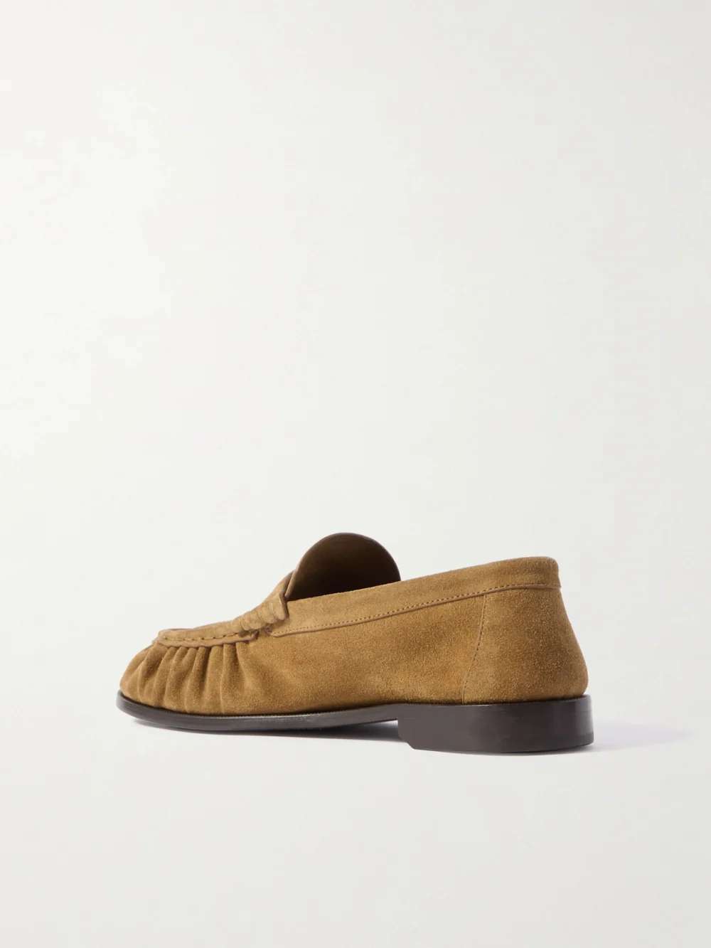Back view of the Saint Laurent Le Loafer Cassandre-embellished Suede Loafers