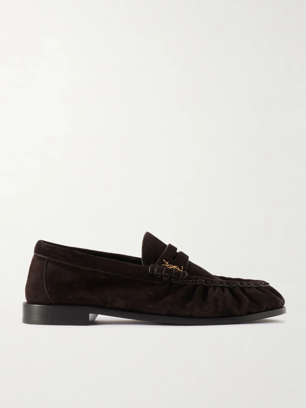 Saint Laurent Le Loafer Cassandre-embellished Suede Loafers in dark brown