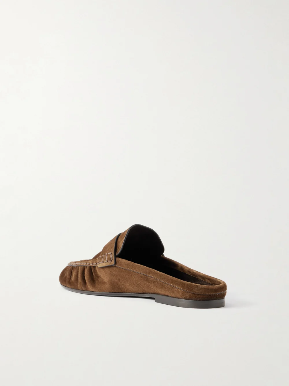 Back view of the Saint Laurent Le Loafer Cassandre-embellished Suede Mules