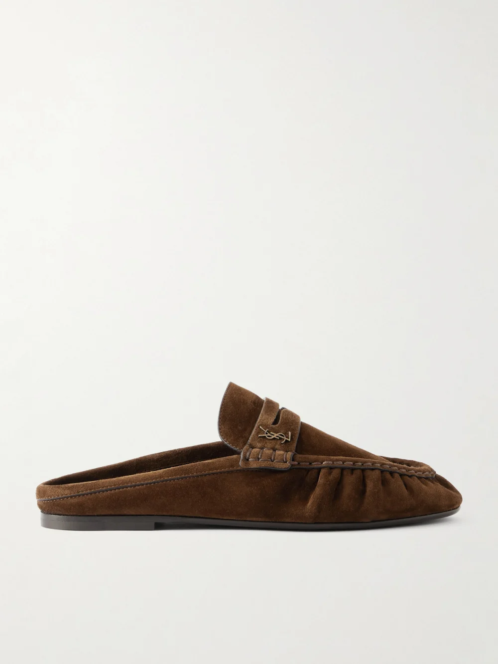 Saint Laurent Le Loafer Cassandre-embellished Suede Mules in brown