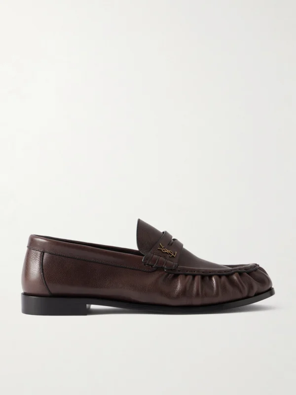 Saint Laurent Le Loafer Cassandre-embellished Textured-leather Loafers