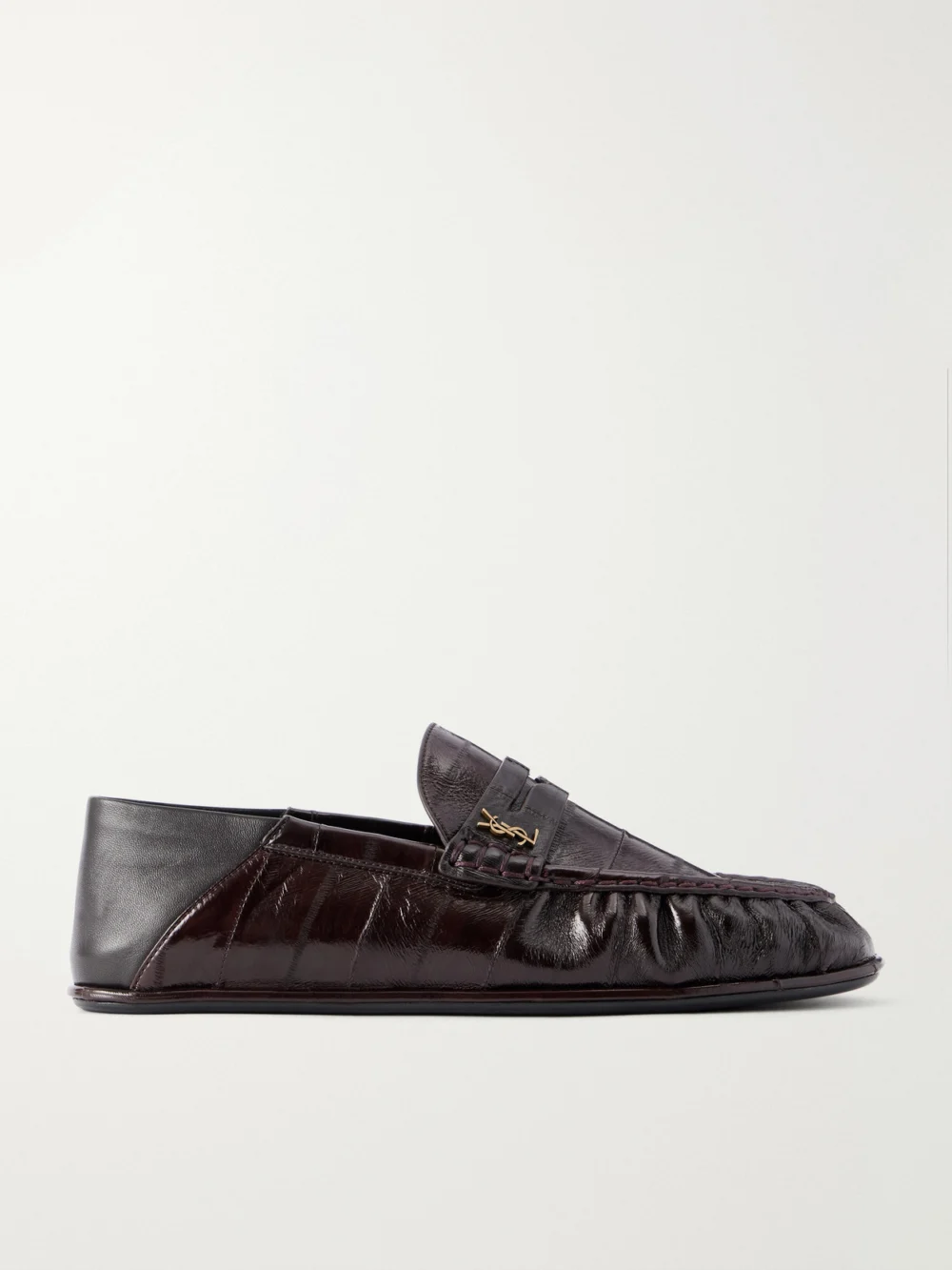 Saint Laurent Le Loafers Cassandra-embellished Collapsible-heel Leather-trimmed Eel Loafers in brown