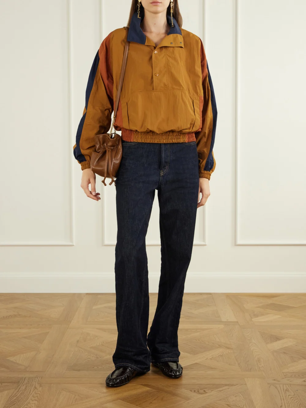 Saint Laurent Le Loafers Cassandra-embellished Collapsible-heel Leather-trimmed Eel Loafers, styled view