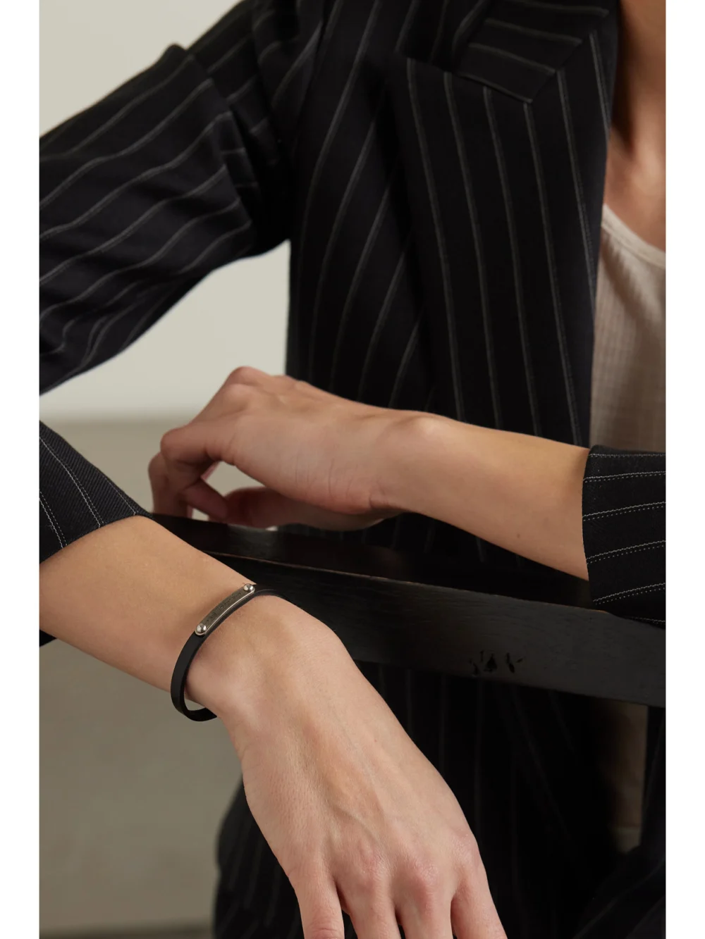 Saint Laurent Leather and Silver-tone Bracelet, styled view