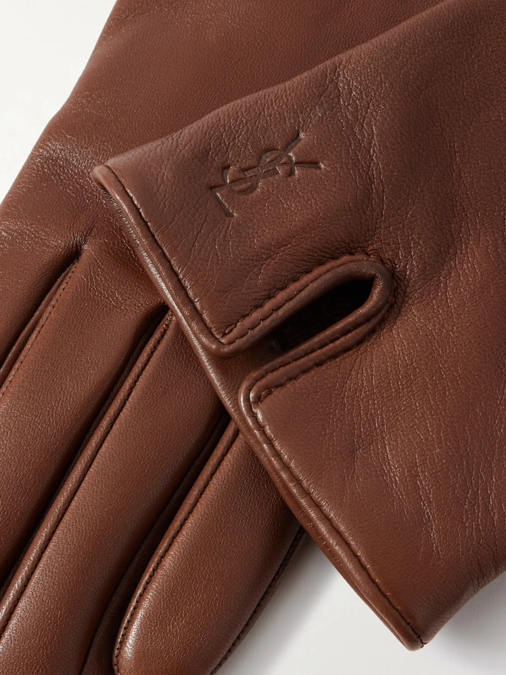 Close-up detail of the Saint Laurent Leather Gloves