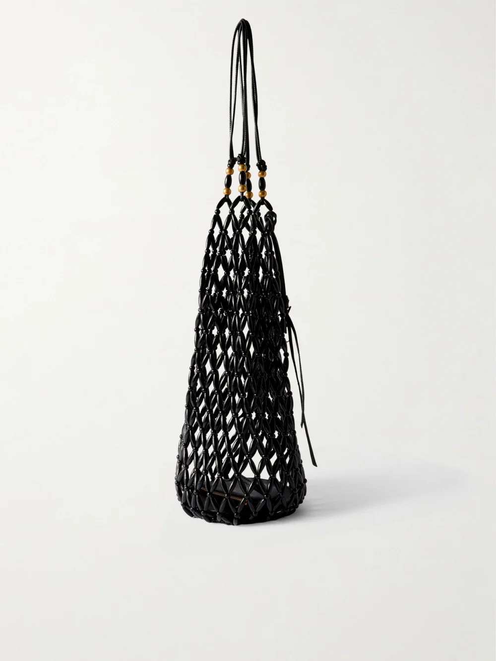 Back view of the Saint Laurent Leather-trimmed Beaded Wood Tote