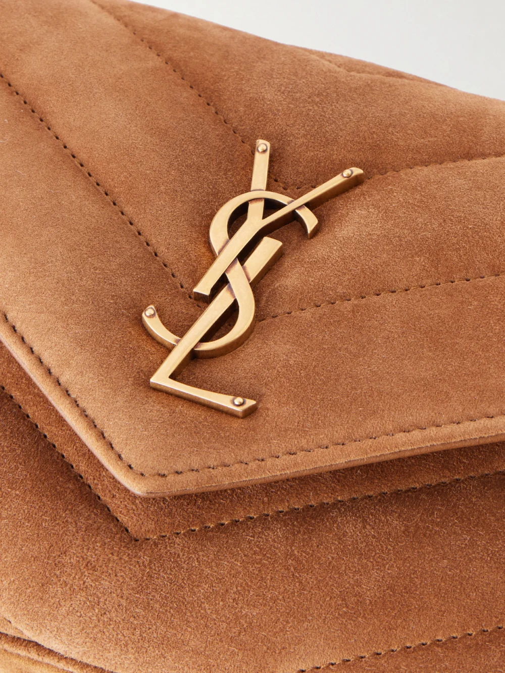 Close-up detail of the Saint Laurent Lou Lou Small Suede Leather Shoulder Bag