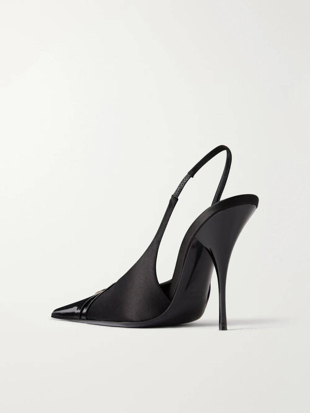 Back view of the Saint Laurent Louis 110 Embellished Patent-leather Trimmed Satin Slingback Pumps