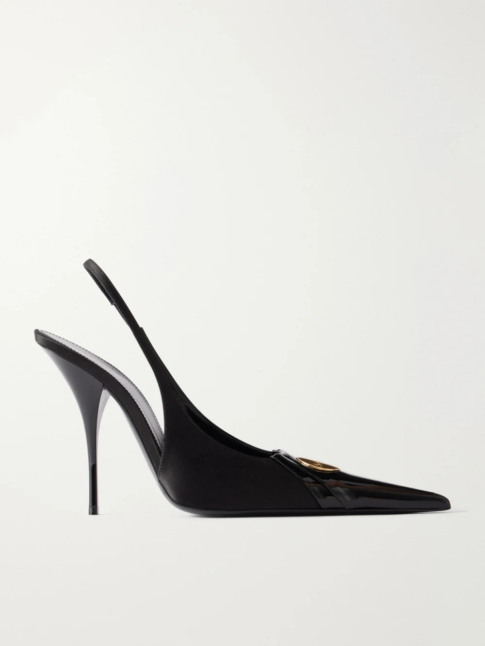 Saint Laurent Louis 110 Embellished Patent-leather Trimmed Satin Slingback Pumps in black