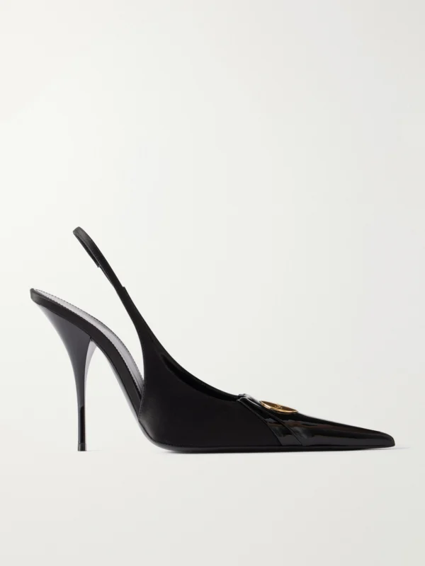 Saint Laurent Louis 110 Embellished Patent-leather Trimmed Satin Slingback Pumps