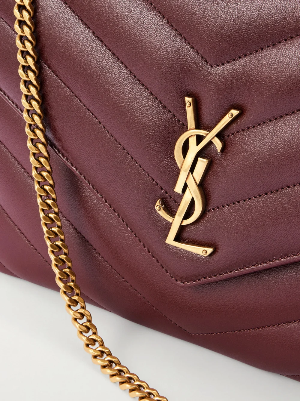 Close-up detail of the Saint Laurent Loulou Large Matelassé Leather Shoulder Bag