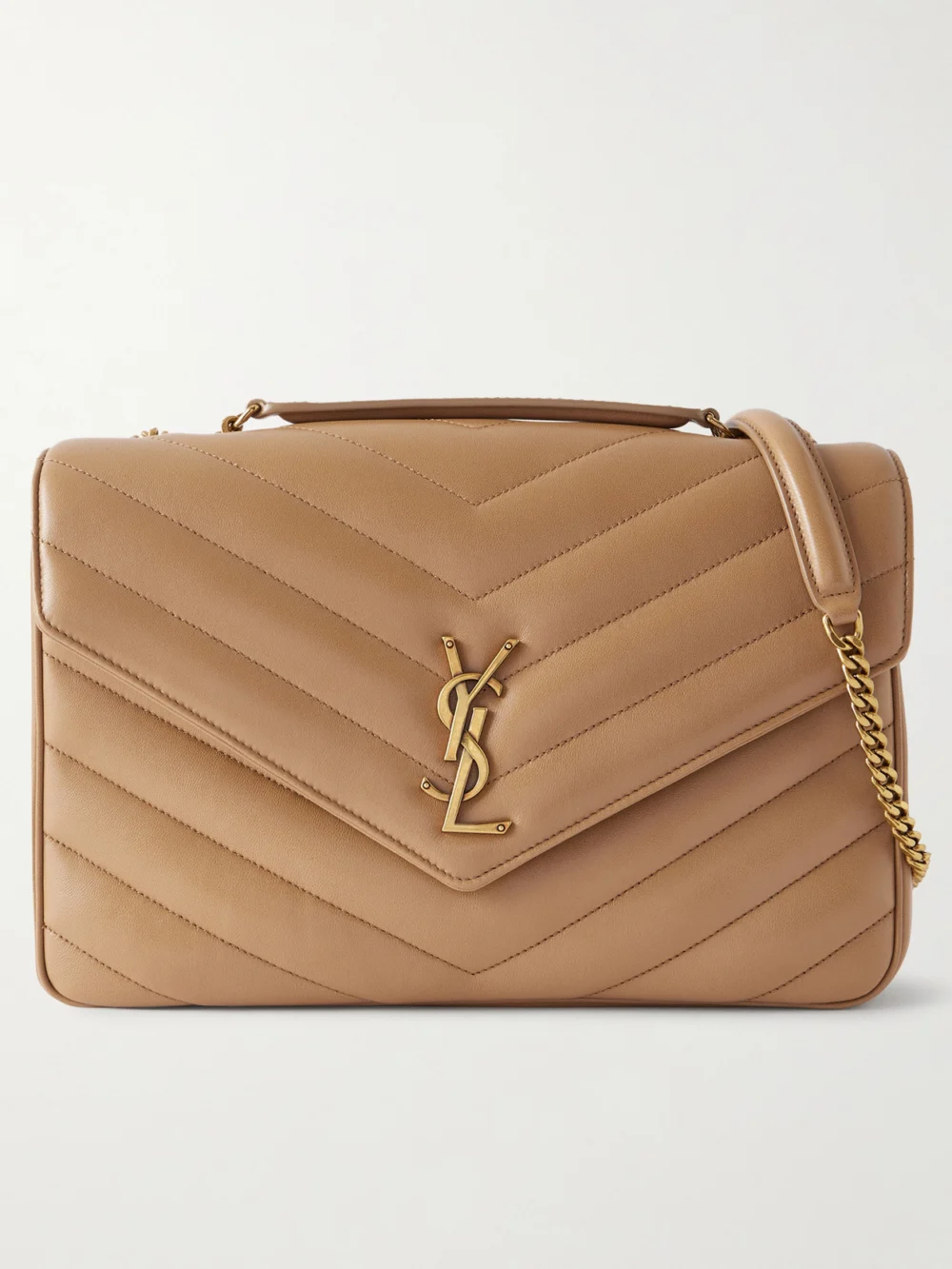 Saint Laurent Loulou Large Matelassé Leather Shoulder Bag in tan