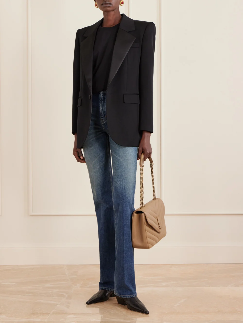 Saint Laurent Loulou Large Matelassé Leather Shoulder Bag, styled view