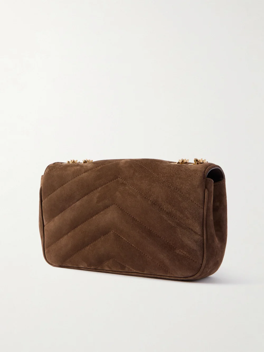 Back view of the Saint Laurent Loulou Matelassé Suede Shoulder Bag