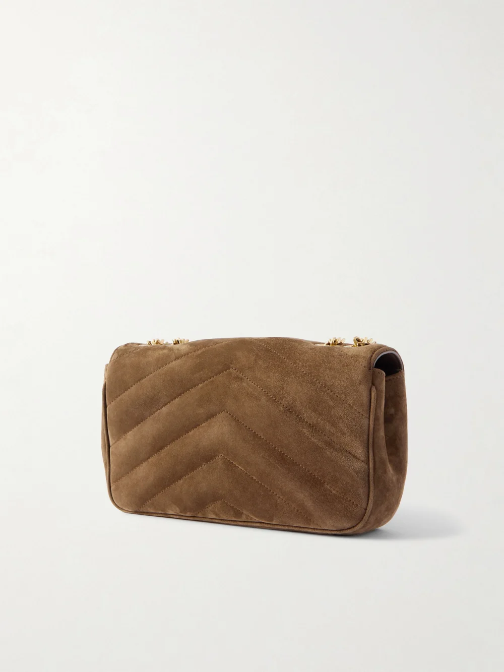 Back view of the Saint Laurent Loulou Matelassé Suede Shoulder Bag
