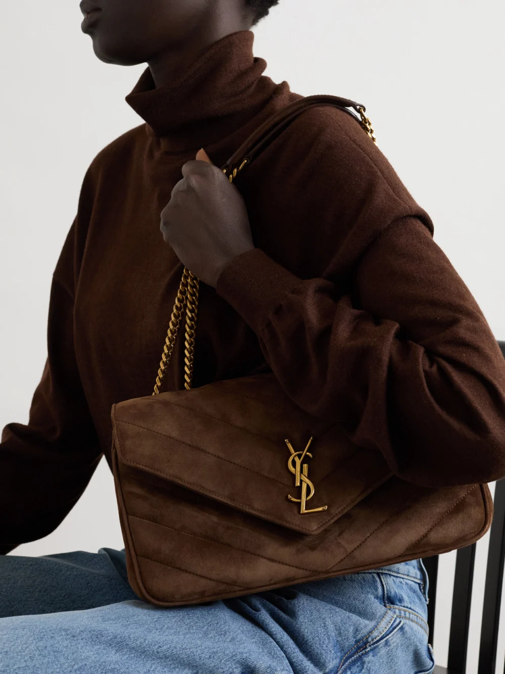 Saint Laurent Loulou Matelassé Suede Shoulder Bag, styled view