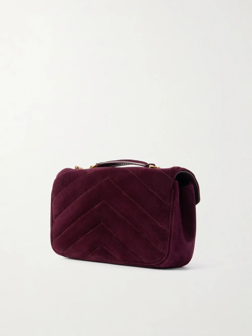 Back view of the Saint Laurent Loulou Matelassé Suede Shoulder Bag