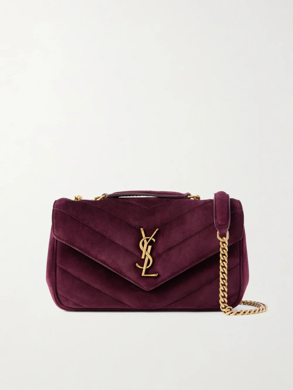 Saint Laurent Loulou Matelassé Suede Shoulder Bag in burgundy