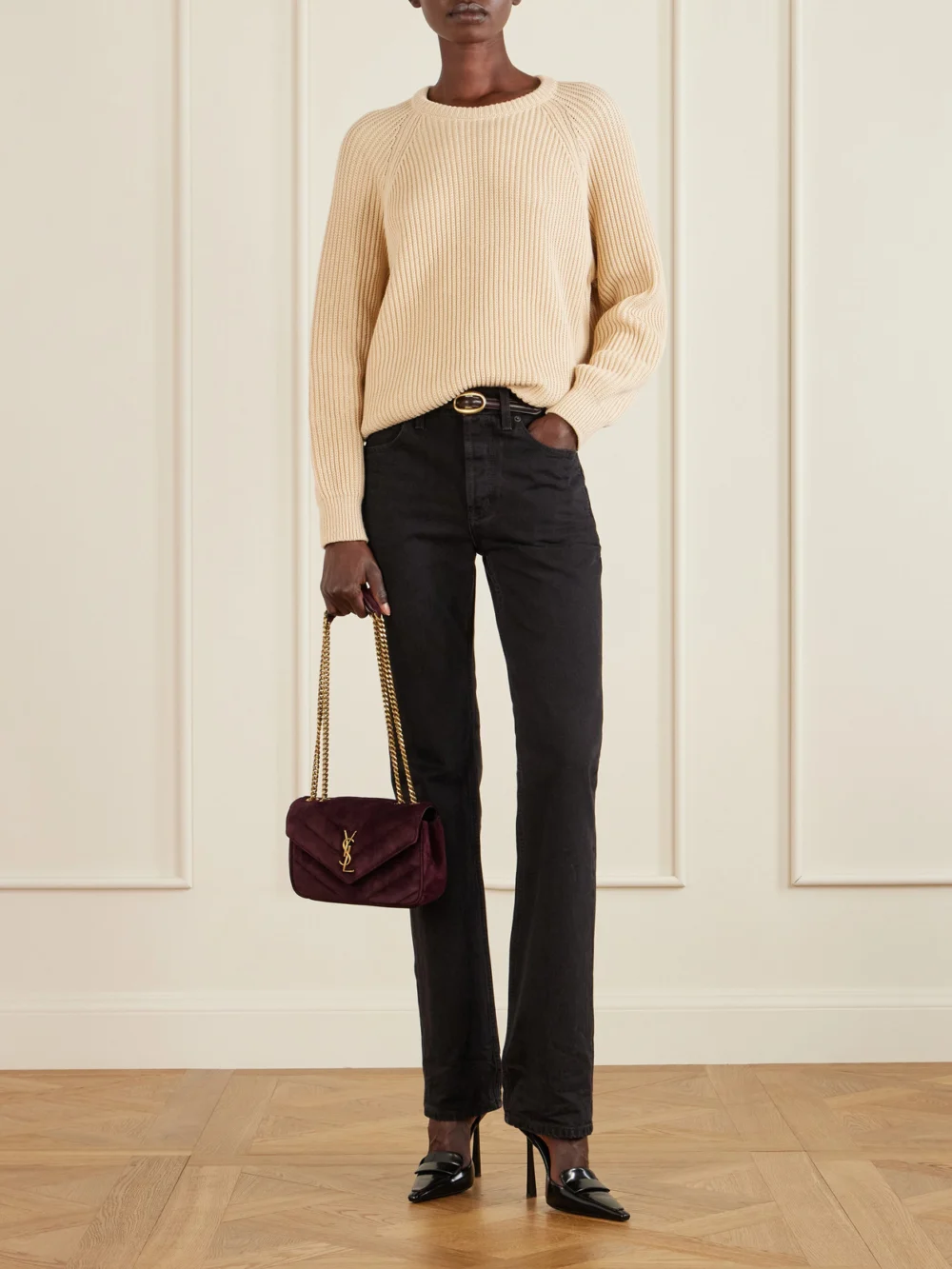 Saint Laurent Loulou Matelassé Suede Shoulder Bag, styled view