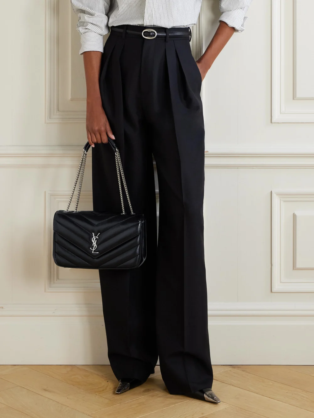Saint Laurent Loulou Medium Matelassé Leather Shoulder Bag, styled view