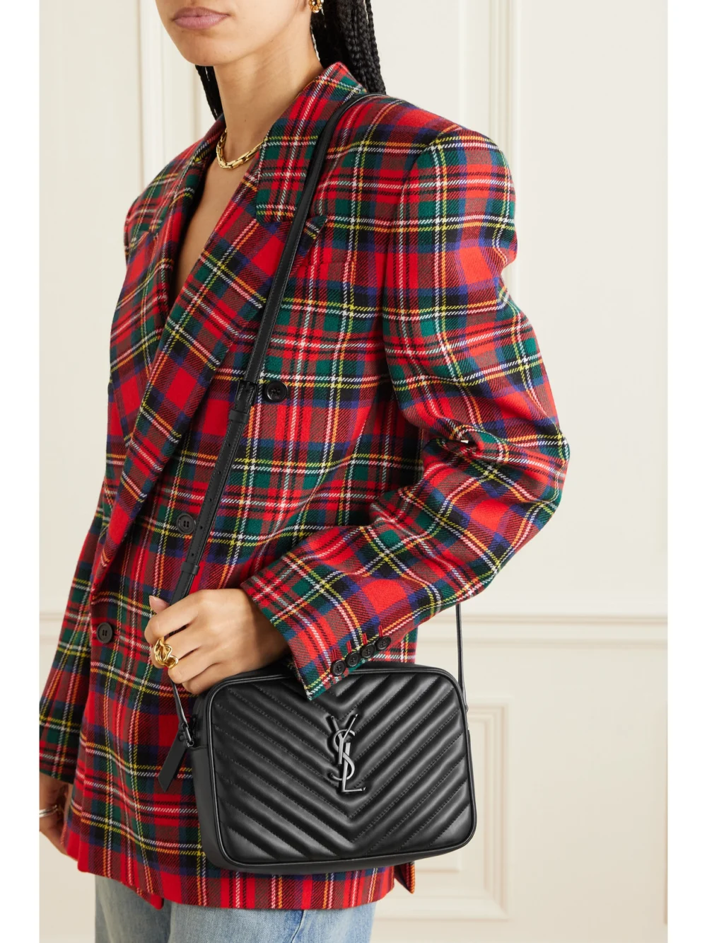 Saint Laurent Loulou Medium Matelassé Leather Shoulder Bag, styled view