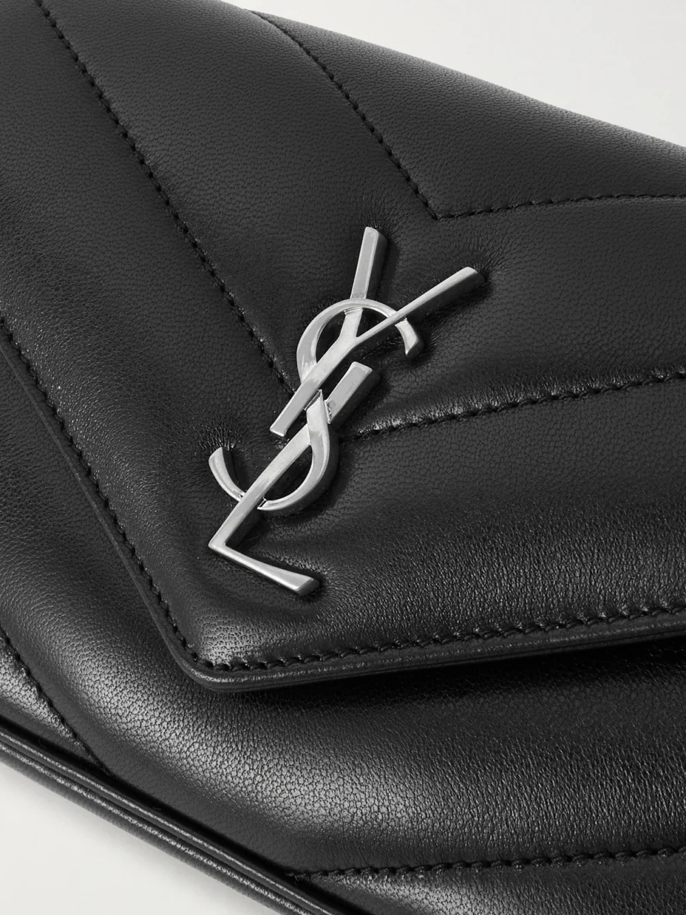 Close-up detail of the Saint Laurent Loulou Mini Matelassé Leather Shoulder Bag