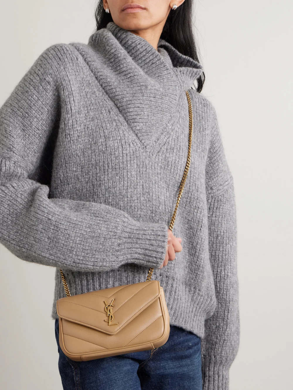 Saint Laurent Loulou Mini Matelassè Leather Shoulder Bag, styled view