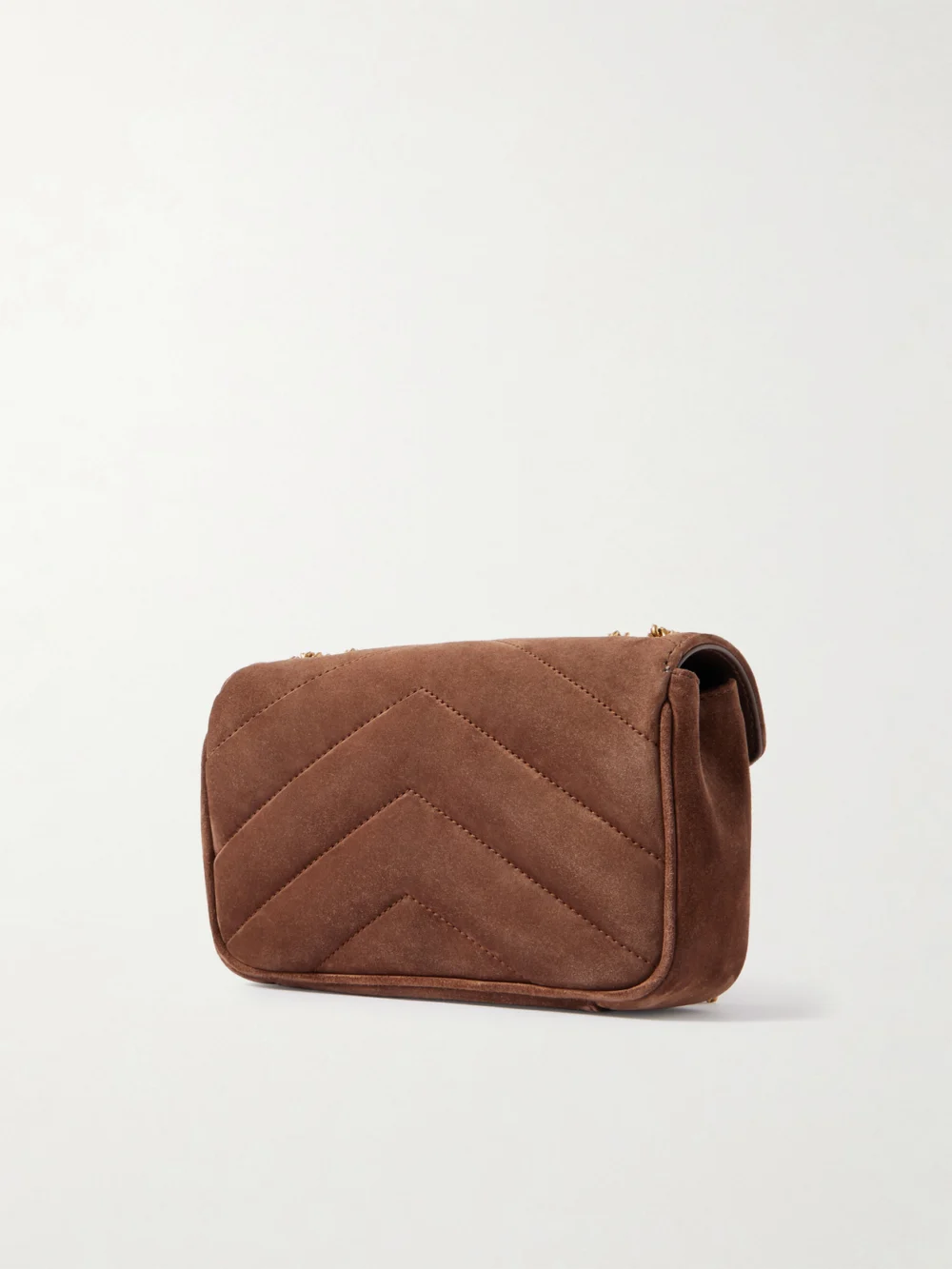 Back view of the Saint Laurent Loulou Mini Matelassé Suede Shoulder Bag