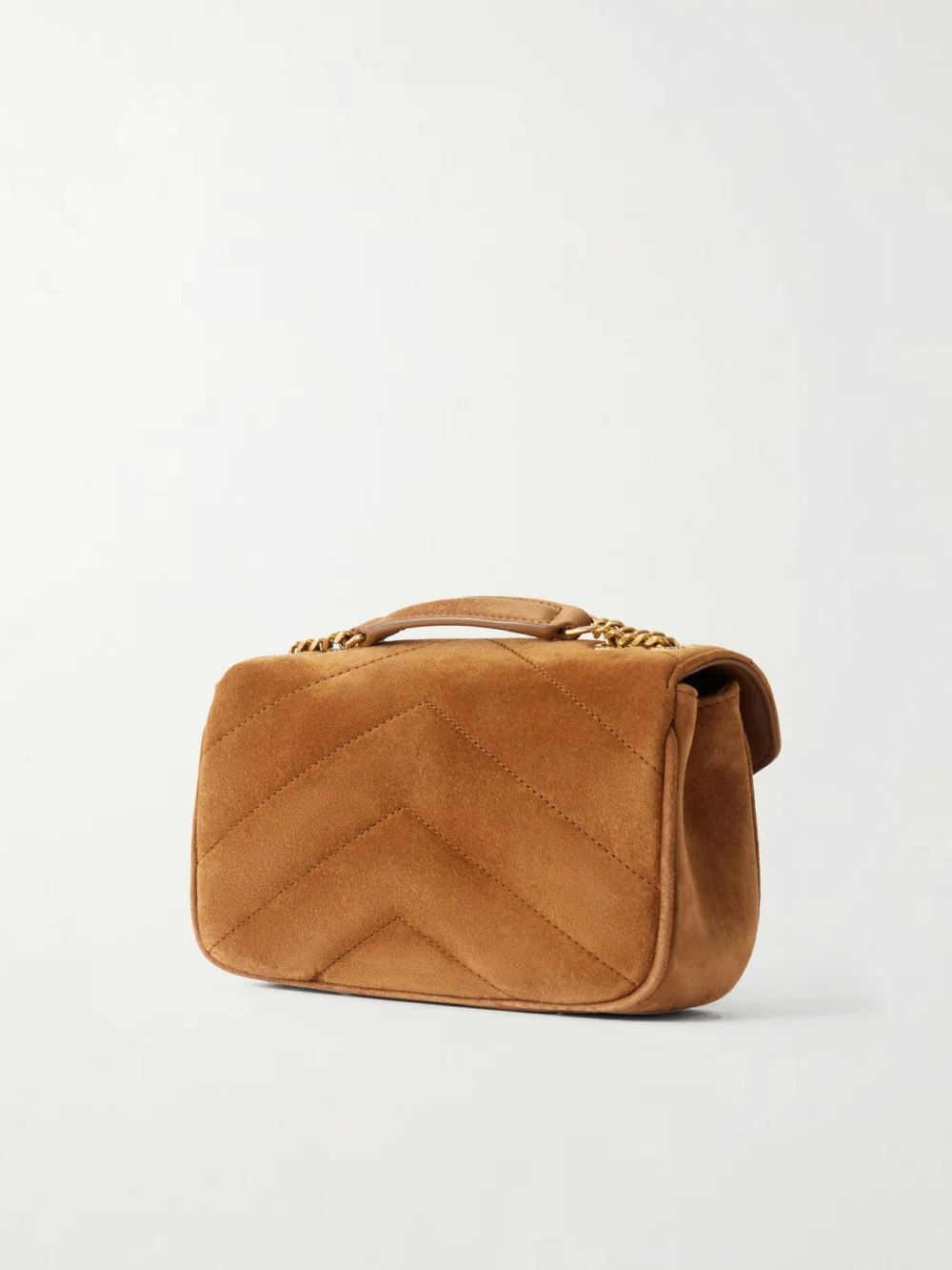 Back view of the Saint Laurent Loulou Quilted Suede Shoulder Bag