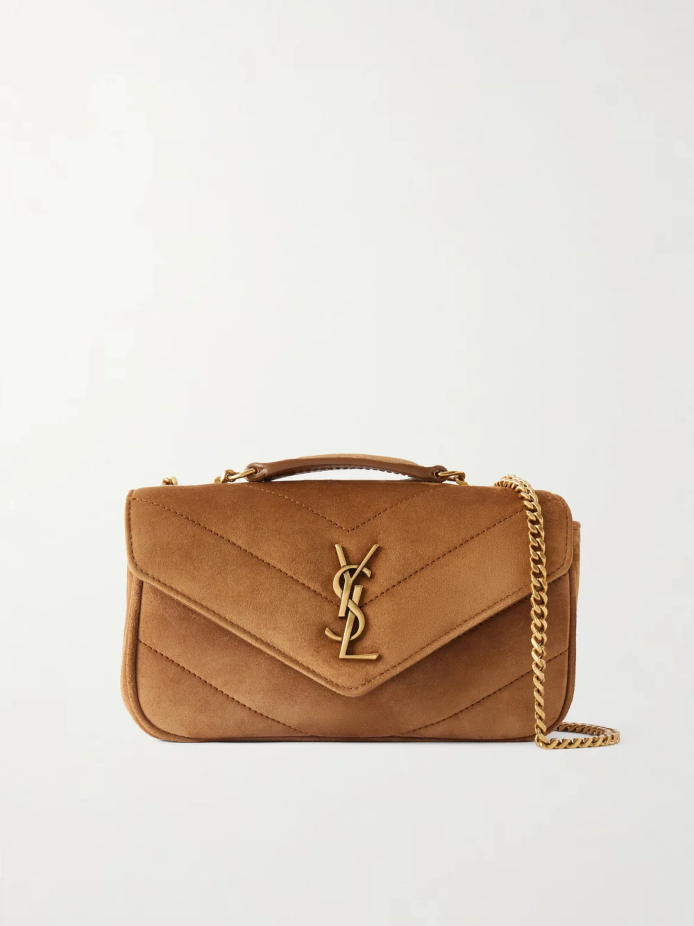 Saint Laurent Loulou Quilted Suede Shoulder Bag in camel