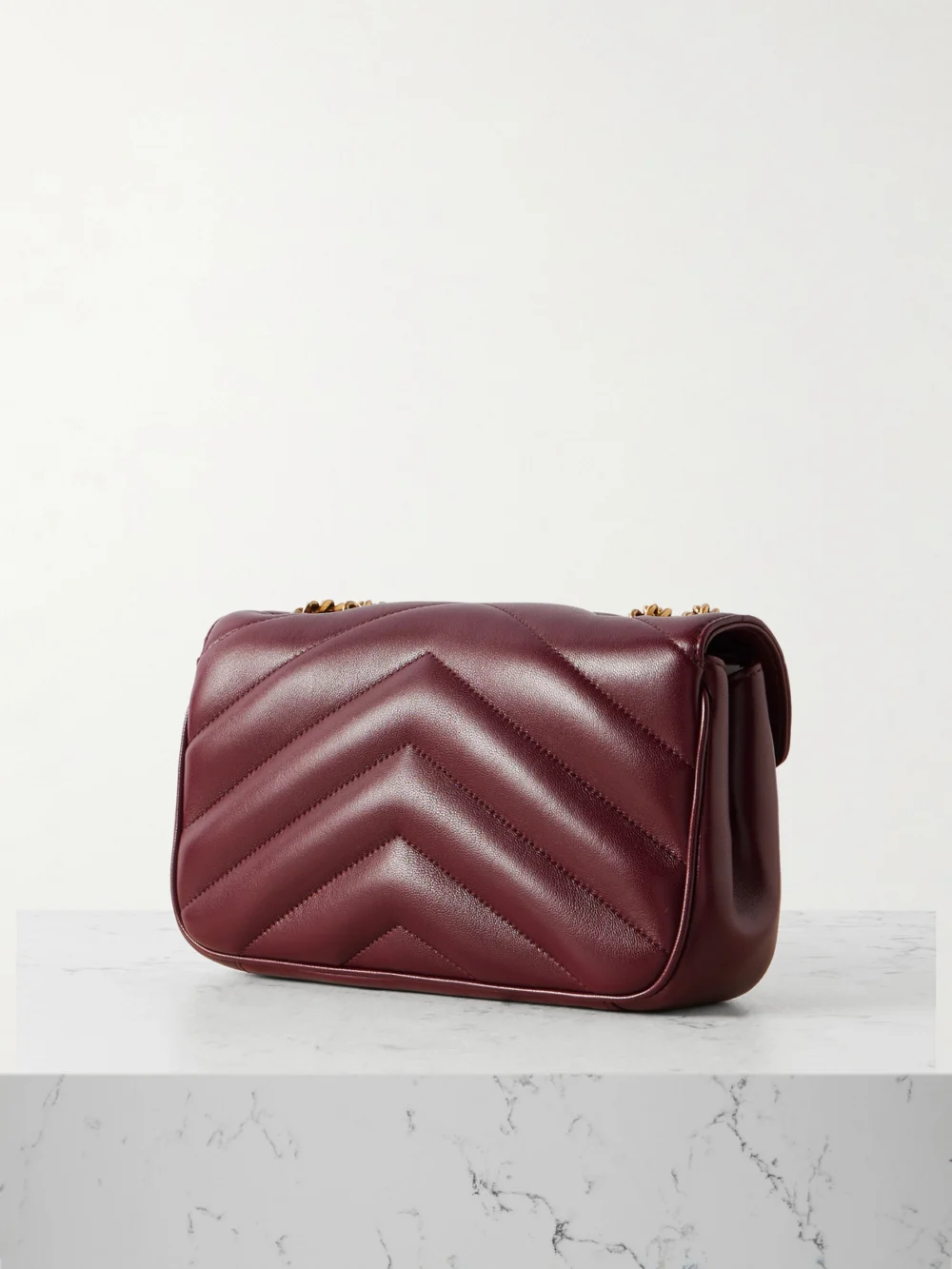Back view of the Saint Laurent Loulou Small Matelassé Leather Shoulder Bag